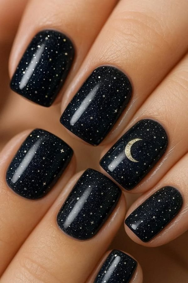 Black Nail Designs With Glitter
