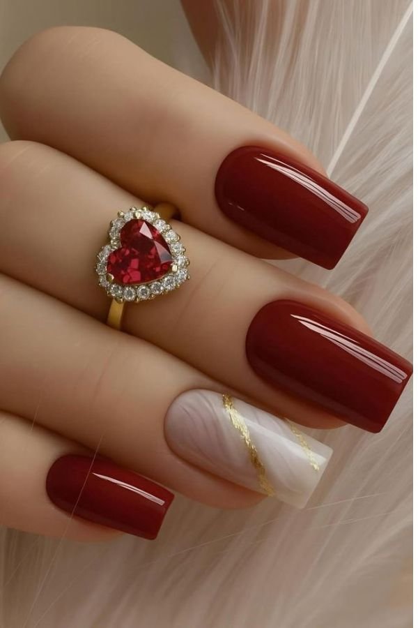 Red Nail Designs Short Square