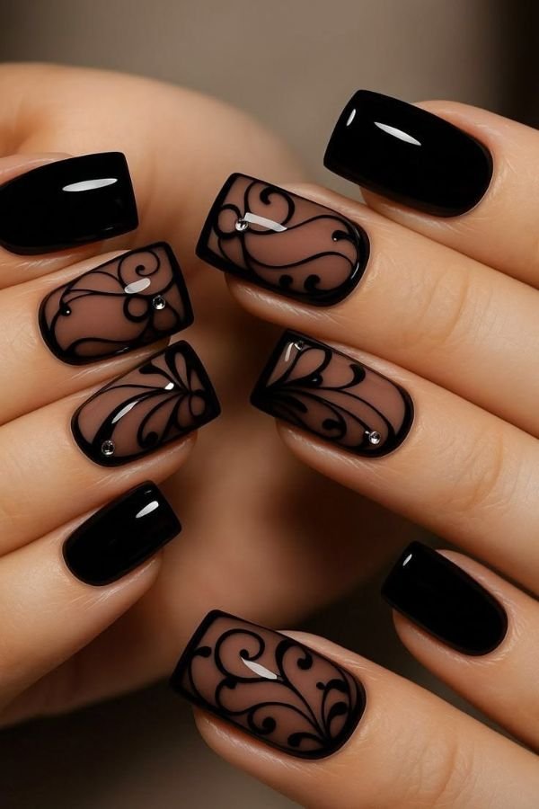 Black Nail Designs Square Short