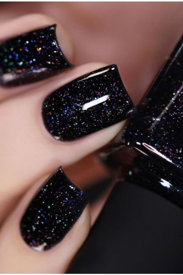 Black Nail Designs With Glitter