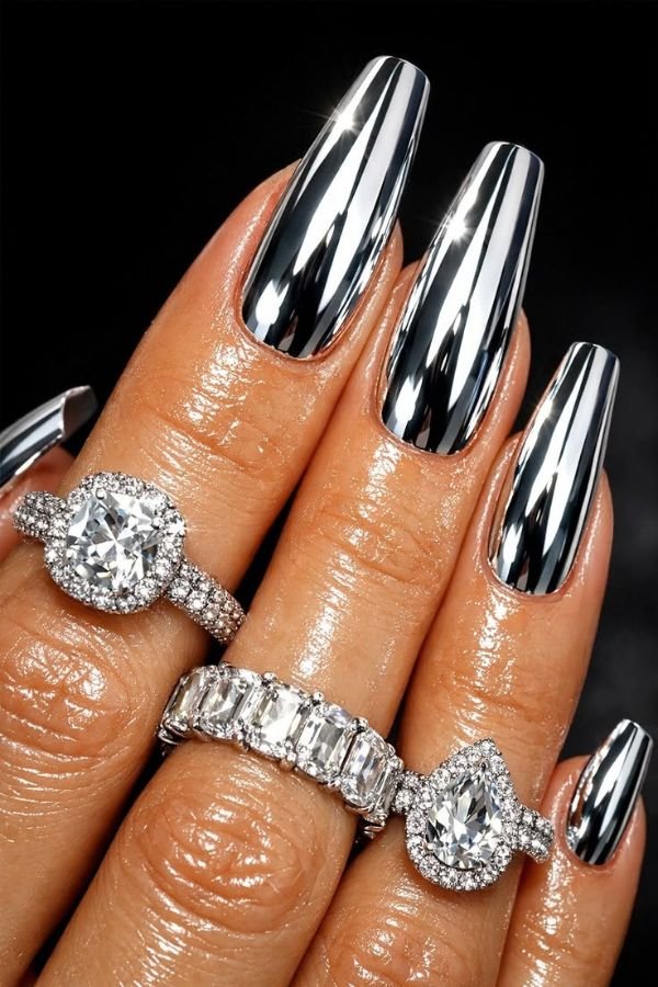 Chrome Nails Designs Silver