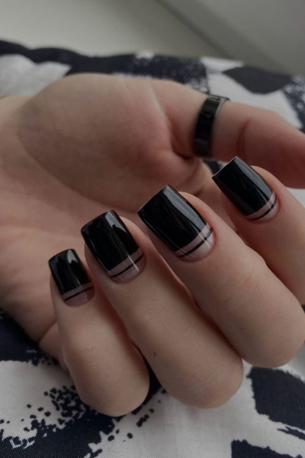 Black Nail Designs Square Short