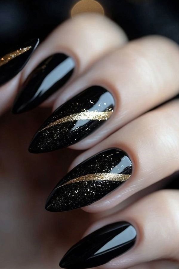Black Nail Designs With Glitter