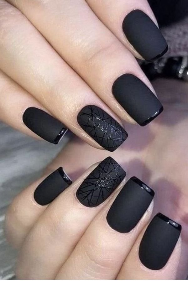 Black Nail Designs Square Short