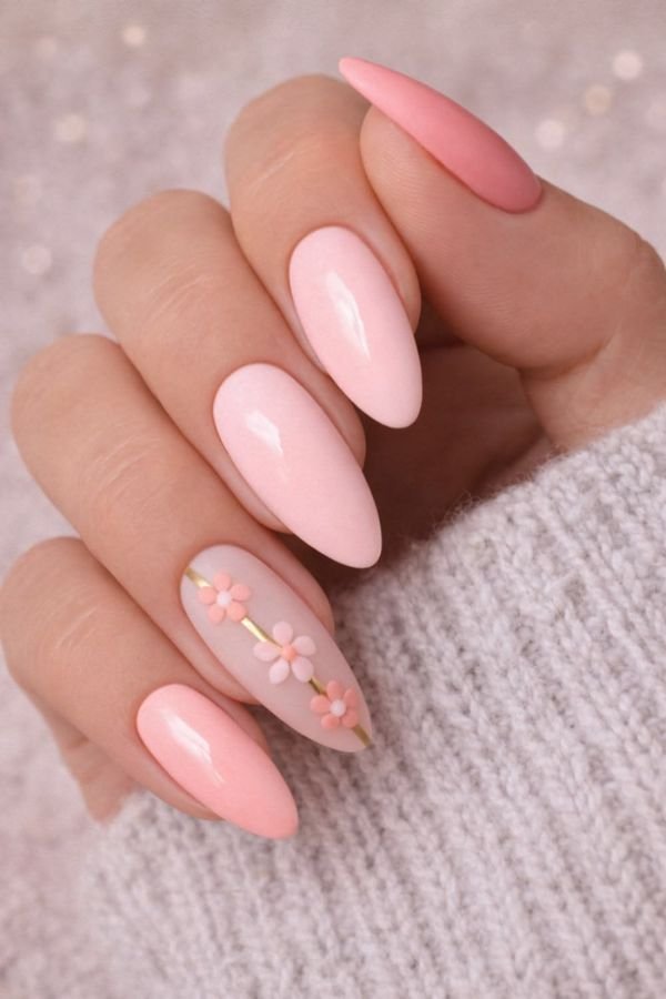 Almond Nails Designs Pink