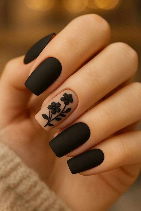 Black Nail Designs Square Short